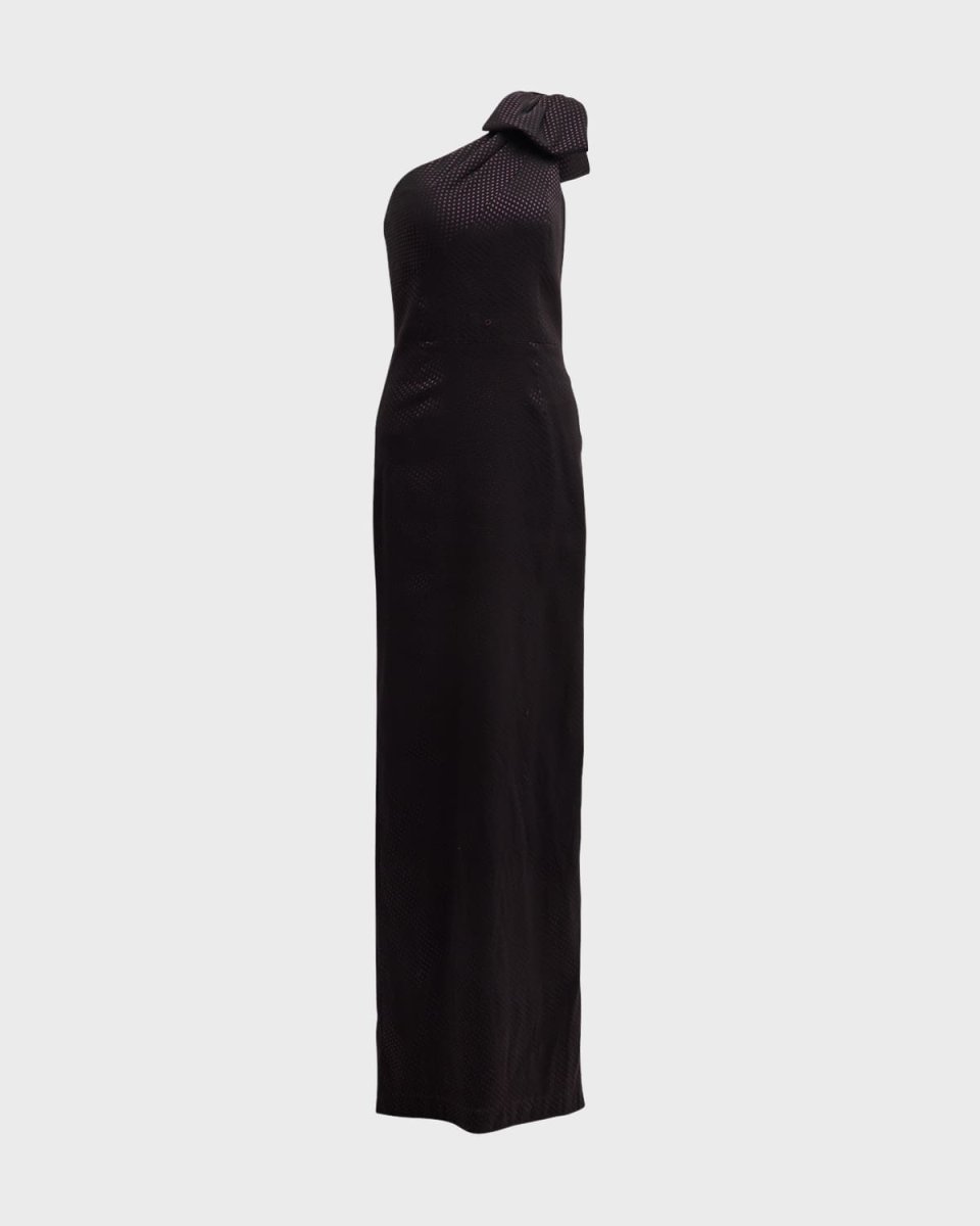 One-Shoulder Metallic Jacquard Column Gown